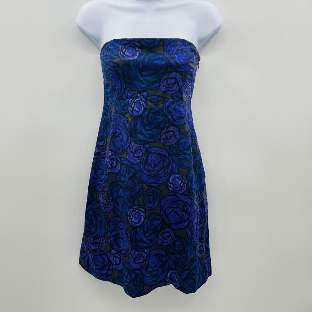 Theory Womens Size 6 Conie‎ Floral Rose Print Strapless Dress in Purple Cotton